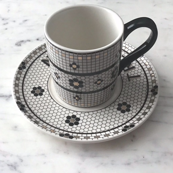 Anthropologie Bistro Tile Espresso Cup and Saucer Set New in Box Rare - Picture 6 of 8